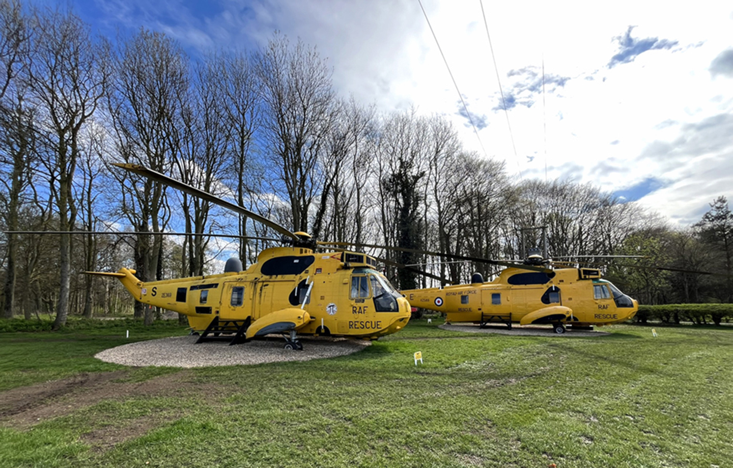 2 RAF sea king helicopter glamping pods at north yorkshire water park